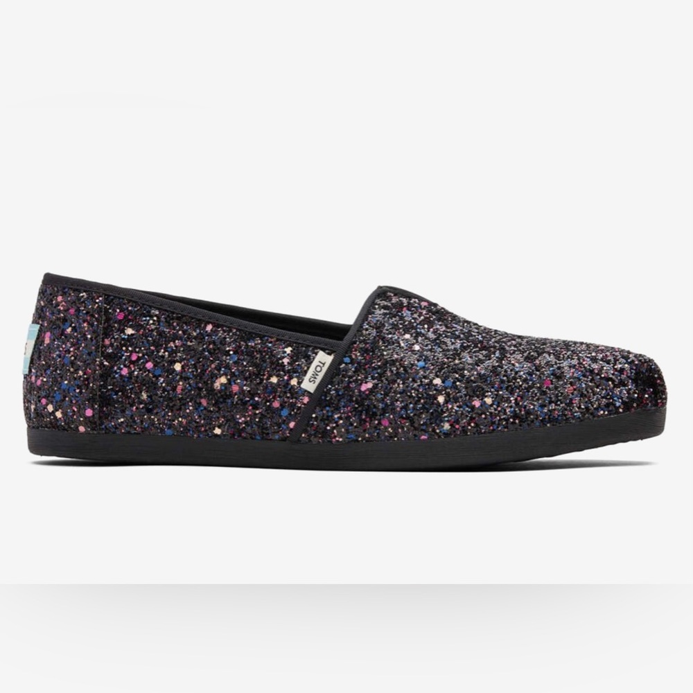 Toms Alpargata slip-on in black glitter. New.